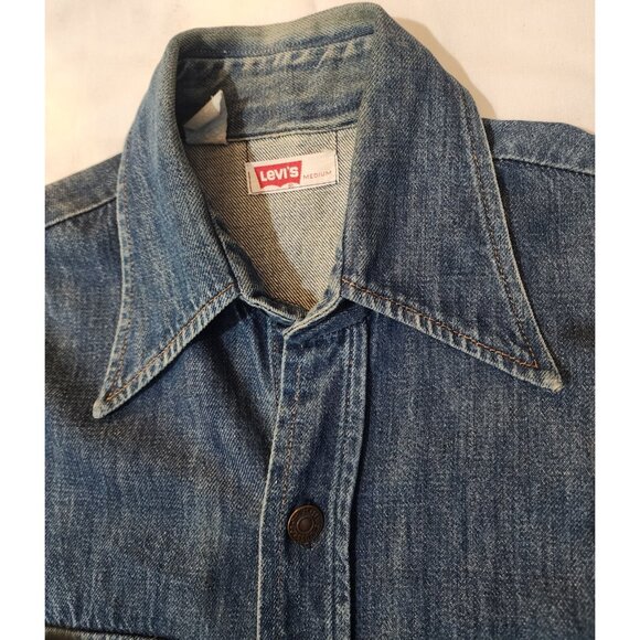 Vintage Levis Shirt Mens Medium Metal Button Denim Orange Tab 60's 70's Thick - Picture 2 of 11